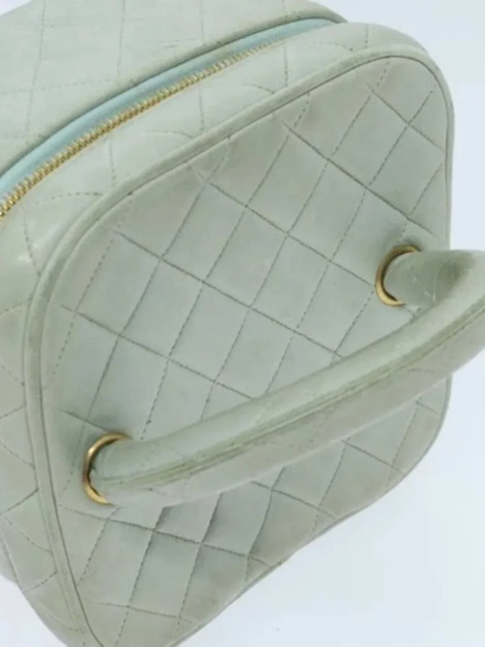CHANEL Matelasse Vanity Cosmetic Pouch Lamb Skin Blue Gold CC Auth yk15445